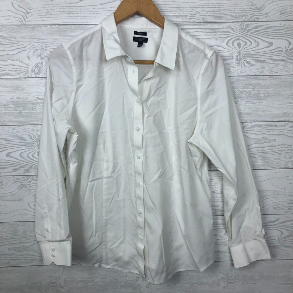Talbots Women's Size 14 PETITE Non Iron Long Sleeve Button Front Shirt Collared